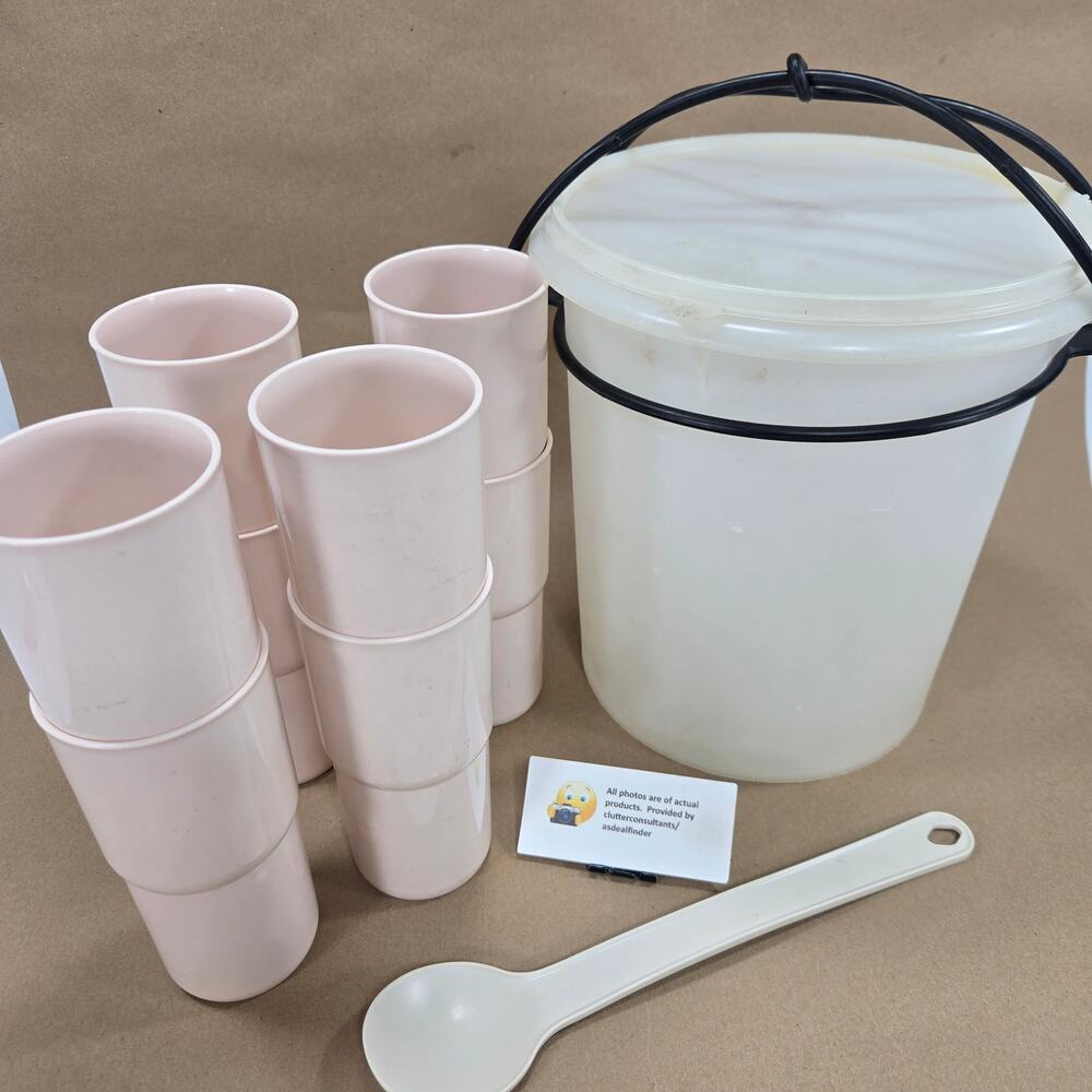 Vintage Tupperware Bundle #255 9qt Canister #2413B 18oz Tumblers Pink